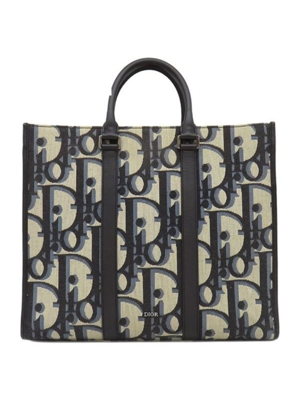 Dior 2-Way East West Tote Bag Canvas Leather Beige Black Gunmetal Maxi Oblique